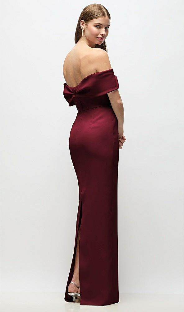 Back View - Cabernet Off-the-Shoulder Crepe Column Maxi Dress with Bow-Pinch Detail