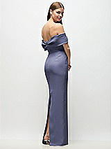 Rear View Thumbnail - French Blue Off-the-Shoulder Crepe Column Maxi Dress with Bow-Pinch Detail