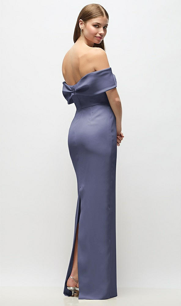 Back View - French Blue Off-the-Shoulder Crepe Column Maxi Dress with Bow-Pinch Detail