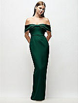 Front View Thumbnail - Hunter Green Off-the-Shoulder Crepe Column Maxi Dress with Bow-Pinch Detail