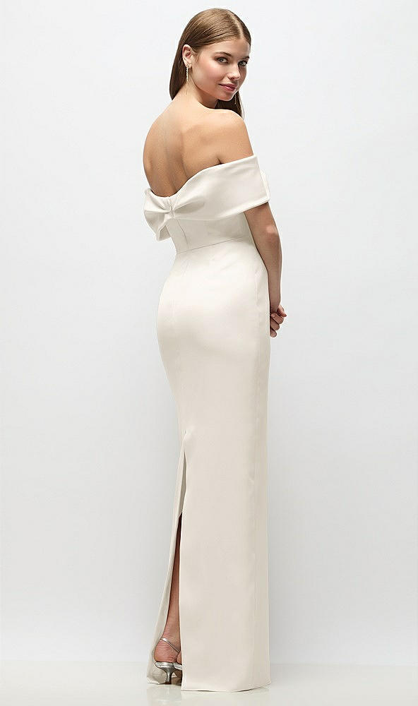Back View - Ivory Off-the-Shoulder Crepe Column Maxi Dress with Bow-Pinch Detail