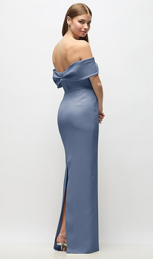 Back View - Larkspur Blue Off-the-Shoulder Crepe Column Maxi Dress with Bow-Pinch Detail