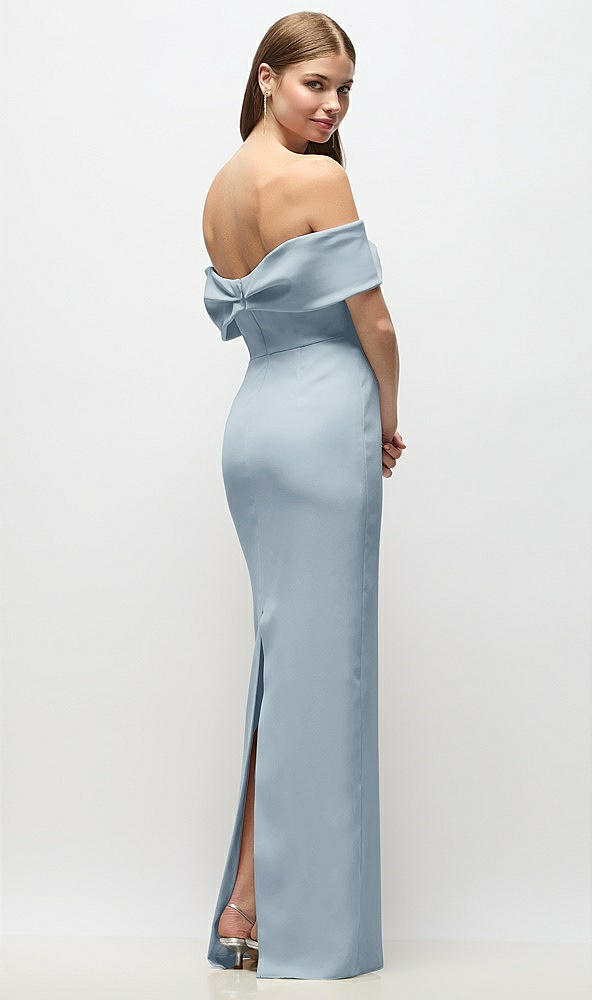 Back View - Mist Off-the-Shoulder Crepe Column Maxi Dress with Bow-Pinch Detail