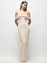 Front View Thumbnail - Oat Off-the-Shoulder Crepe Column Maxi Dress with Bow-Pinch Detail