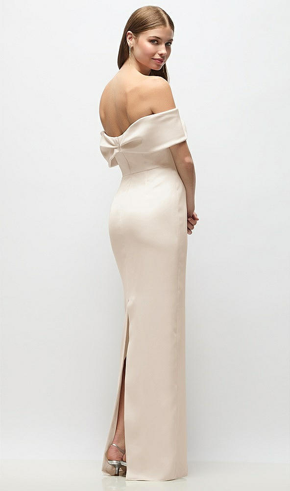 Back View - Oat Off-the-Shoulder Crepe Column Maxi Dress with Bow-Pinch Detail