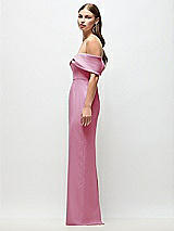 Side View Thumbnail - Powder Pink Off-the-Shoulder Crepe Column Maxi Dress with Bow-Pinch Detail