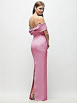 Rear View Thumbnail - Powder Pink Off-the-Shoulder Crepe Column Maxi Dress with Bow-Pinch Detail