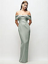 Front View Thumbnail - Willow Green Off-the-Shoulder Crepe Column Maxi Dress with Bow-Pinch Detail