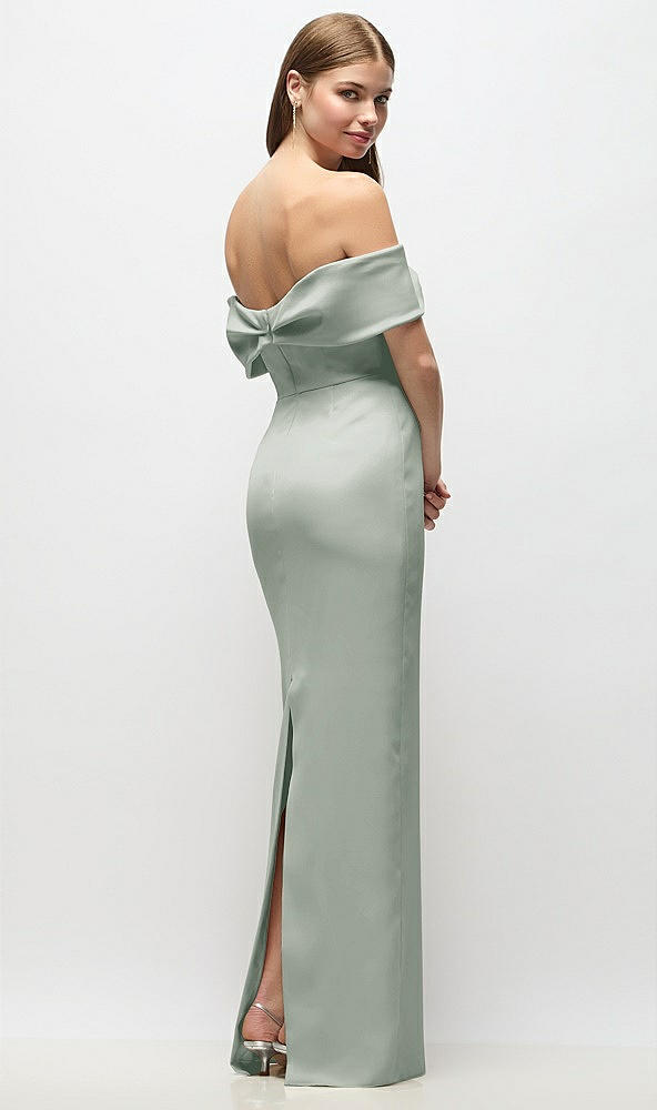 Back View - Willow Green Off-the-Shoulder Crepe Column Maxi Dress with Bow-Pinch Detail