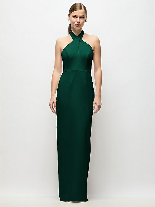 Criss-Cross Halter Open-Back Crepe Column Maxi Dress