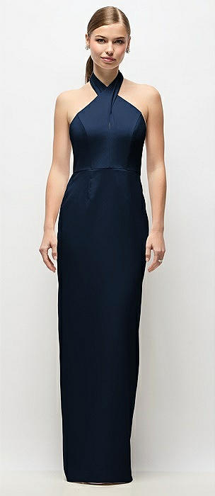 Criss-Cross Halter Open-Back Crepe Column Maxi Dress