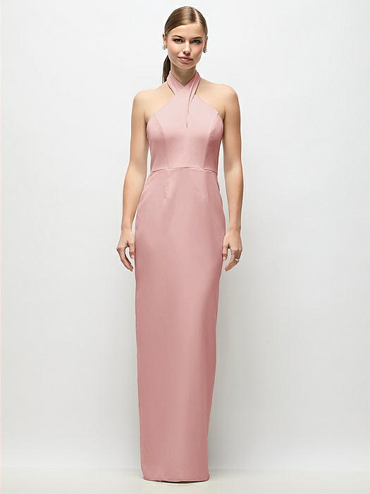 Criss-Cross Halter Open-Back Crepe Column Maxi Dress