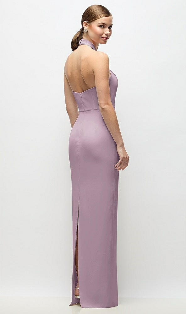 Back View - Suede Rose Criss-Cross Halter Open-Back Crepe Column Maxi Dress