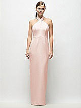 Front View Thumbnail - Blush Criss-Cross Halter Open-Back Crepe Column Maxi Dress