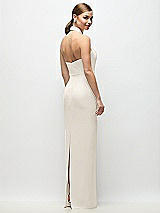 Rear View Thumbnail - Ivory Criss-Cross Halter Open-Back Crepe Column Maxi Dress