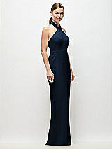 Side View Thumbnail - Midnight Navy Criss-Cross Halter Open-Back Crepe Column Maxi Dress