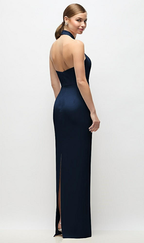 Back View - Midnight Navy Criss-Cross Halter Open-Back Crepe Column Maxi Dress