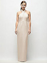 Front View Thumbnail - Oat Criss-Cross Halter Open-Back Crepe Column Maxi Dress