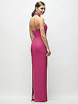 Rear View Thumbnail - Tea Rose Criss-Cross Halter Open-Back Crepe Column Maxi Dress