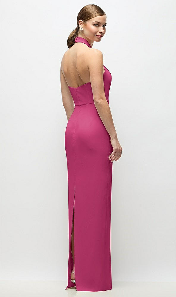 Back View - Tea Rose Criss-Cross Halter Open-Back Crepe Column Maxi Dress