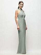 Side View Thumbnail - Willow Green Criss-Cross Halter Open-Back Crepe Column Maxi Dress