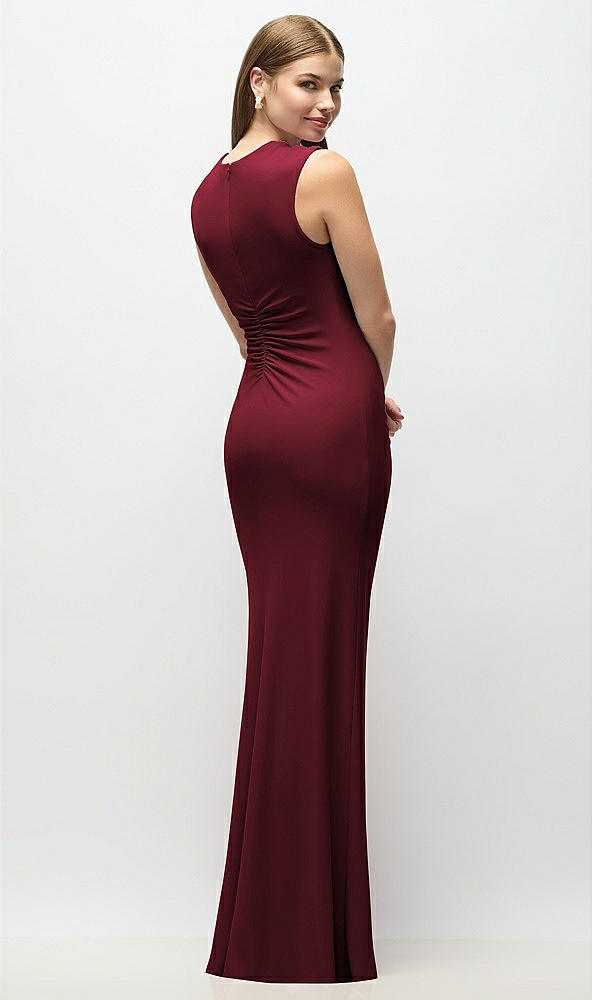 Back View - Cabernet Asymmetrical Cap Sleeve Matte Jersey Column Maxi Dress with Fanned Ruching