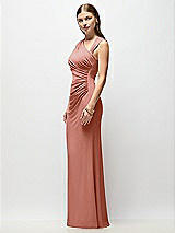 Side View Thumbnail - Desert Rose Asymmetrical Cap Sleeve Matte Jersey Column Maxi Dress with Fanned Ruching