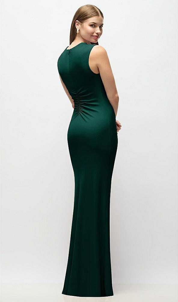 Back View - Evergreen Asymmetrical Cap Sleeve Matte Jersey Column Maxi Dress with Fanned Ruching