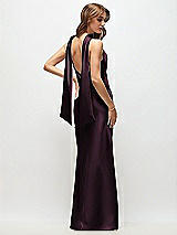 Rear View Thumbnail - Deep Plum Draped Scarf Halter Open-Back Stretch Satin Bias Maxi Dress with Adjustable Straps