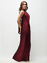 Side View Thumbnail - Cabernet Draped Scarf Halter Open-Back Stretch Satin Bias Maxi Dress with Adjustable Straps