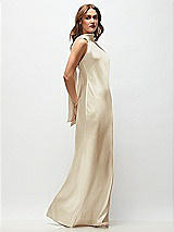 Side View Thumbnail - Champagne Draped Scarf Halter Open-Back Stretch Satin Bias Maxi Dress with Adjustable Straps