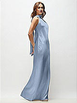 Side View Thumbnail - Cloudy Draped Scarf Halter Open-Back Stretch Satin Bias Maxi Dress with Adjustable Straps