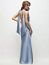 Rear View Thumbnail - Cloudy Draped Scarf Halter Open-Back Stretch Satin Bias Maxi Dress with Adjustable Straps