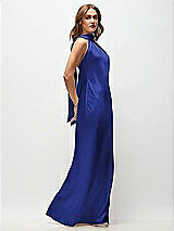 Side View Thumbnail - Cobalt Blue Draped Scarf Halter Open-Back Stretch Satin Bias Maxi Dress with Adjustable Straps