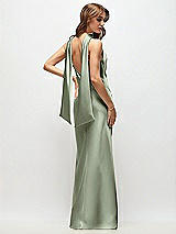 Rear View Thumbnail - Sage Draped Scarf Halter Open-Back Stretch Satin Bias Maxi Dress with Adjustable Straps