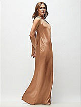 Side View Thumbnail - Toffee Draped Scarf Halter Open-Back Stretch Satin Bias Maxi Dress with Adjustable Straps