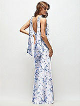 Rear View Thumbnail - Magnolia Sky Draped Scarf Halter Open-Back Floral Stretch Satin Bias Maxi Dress with Adjustable Straps