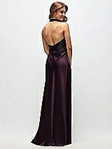 Rear View Thumbnail - Deep Plum High Cowl Neck Open-Back Stretch Satin Bias Maxi Dress