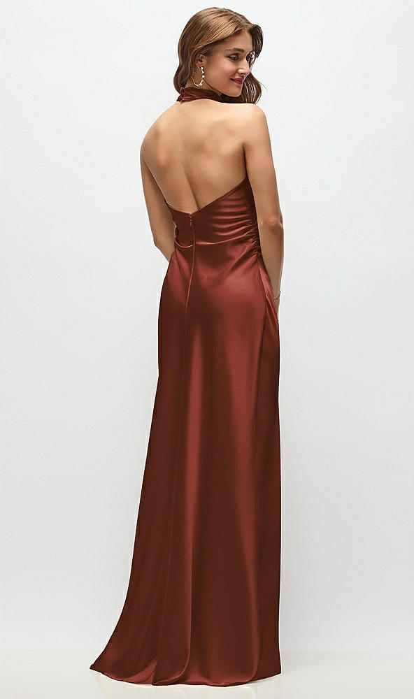 Back View - Auburn Moon High Cowl Neck Open-Back Stretch Satin Bias Maxi Dress