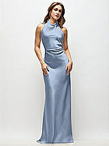 Front View Thumbnail - Cloudy High Cowl Neck Open-Back Stretch Satin Bias Maxi Dress