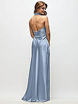 Rear View Thumbnail - Cloudy High Cowl Neck Open-Back Stretch Satin Bias Maxi Dress
