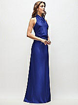Side View Thumbnail - Cobalt Blue High Cowl Neck Open-Back Stretch Satin Bias Maxi Dress