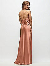 Rear View Thumbnail - Copper Penny High Cowl Neck Open-Back Stretch Satin Bias Maxi Dress
