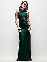 Front View Thumbnail - Evergreen High Cowl Neck Open-Back Stretch Satin Bias Maxi Dress