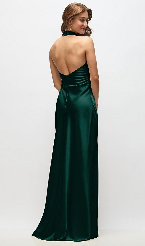 Back View - Evergreen High Cowl Neck Open-Back Stretch Satin Bias Maxi Dress