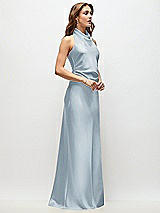 Side View Thumbnail - Mist High Cowl Neck Open-Back Stretch Satin Bias Maxi Dress