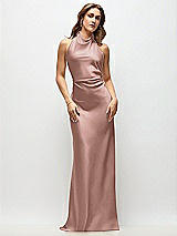 Front View Thumbnail - Neu Nude High Cowl Neck Open-Back Stretch Satin Bias Maxi Dress