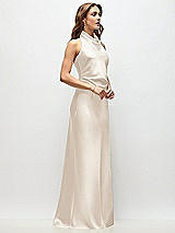 Side View Thumbnail - Oat High Cowl Neck Open-Back Stretch Satin Bias Maxi Dress