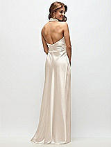 Rear View Thumbnail - Oat High Cowl Neck Open-Back Stretch Satin Bias Maxi Dress