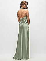 Rear View Thumbnail - Sage High Cowl Neck Open-Back Stretch Satin Bias Maxi Dress
